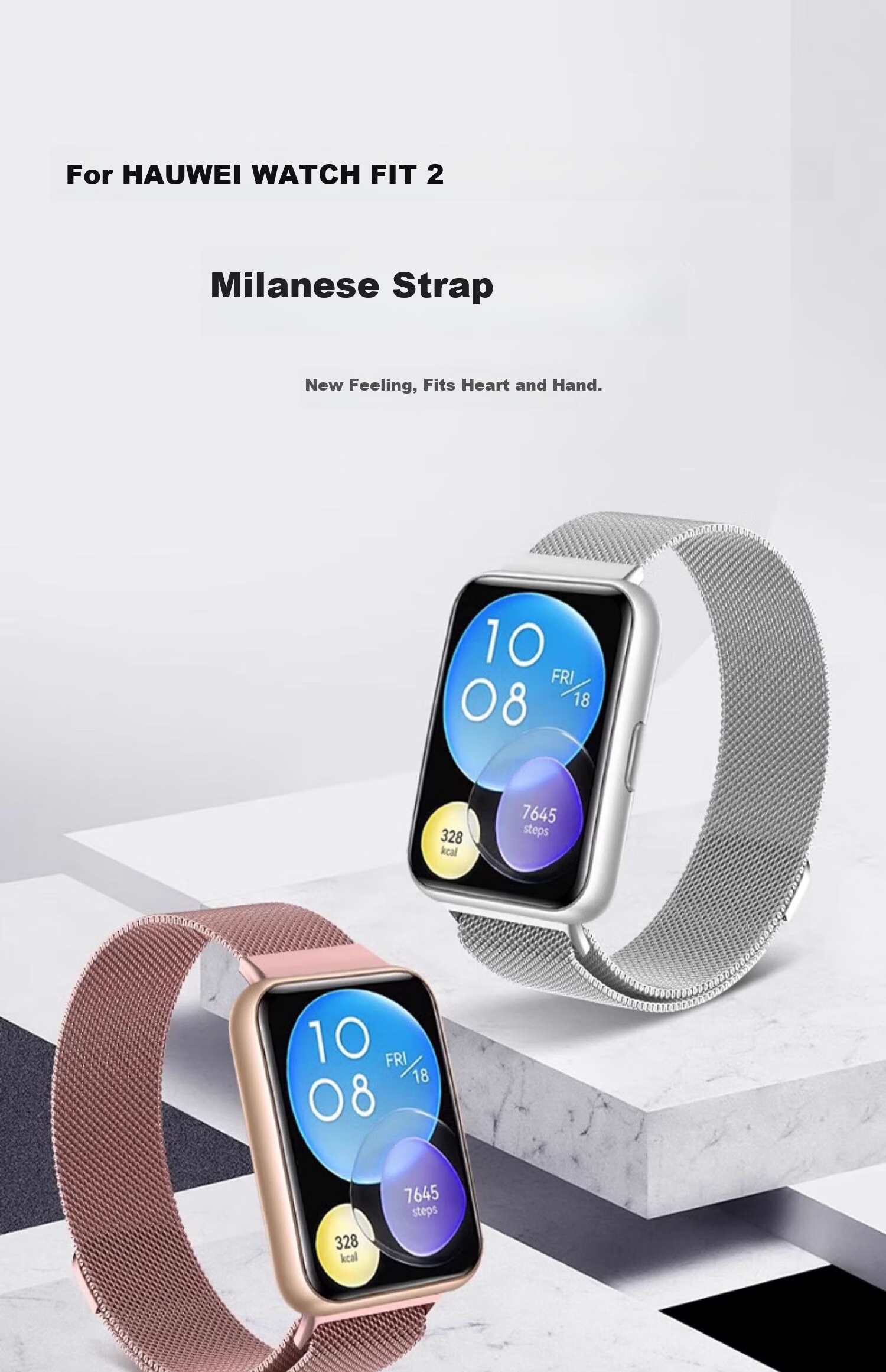 Ремешок Watchbond Milanese Magnetic для Huawei Watch FIT 2, металлический, серебристый