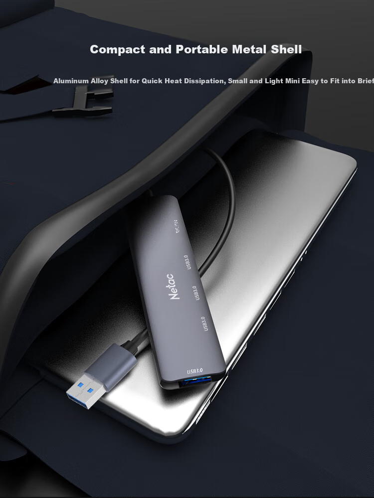 USB-хаб Netac WH21, 5 портов USB 3.0, алюминиевый сплав, серый