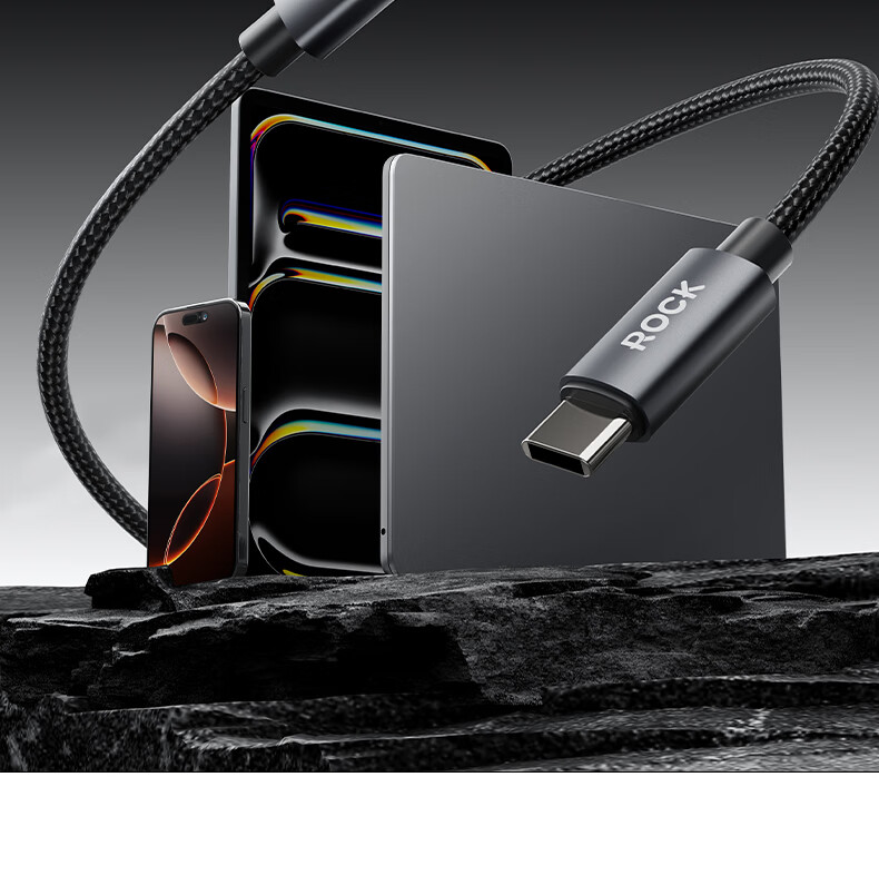 Кабель ROCK Apple Lightning to Type-C PD 27W, 1 метр, черный