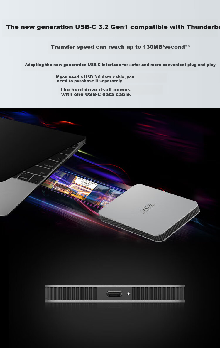 Внешний жесткий диск LaCie New Prism Series, 1 ТБ, Type-C/USB 3.2, механический, 2.5 дюйма, с услугой восстановления данных