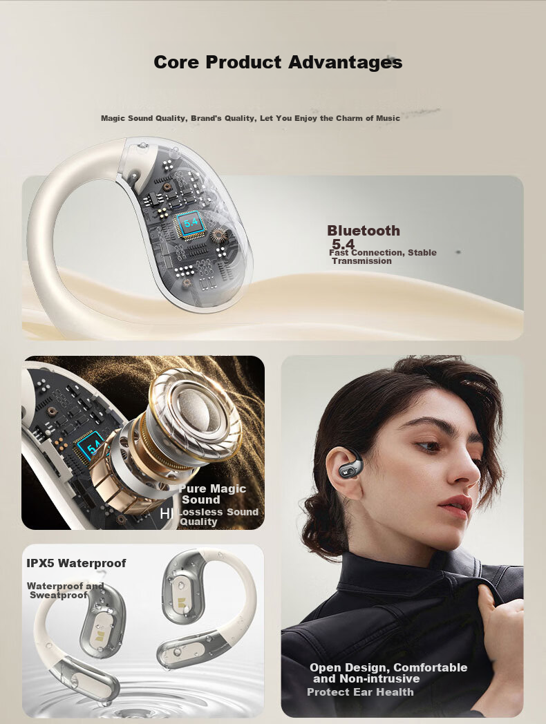 Monster AC330 Open-Ear Bluetooth Headphones, беспроводные наушники с шумоподавлением, золотистый