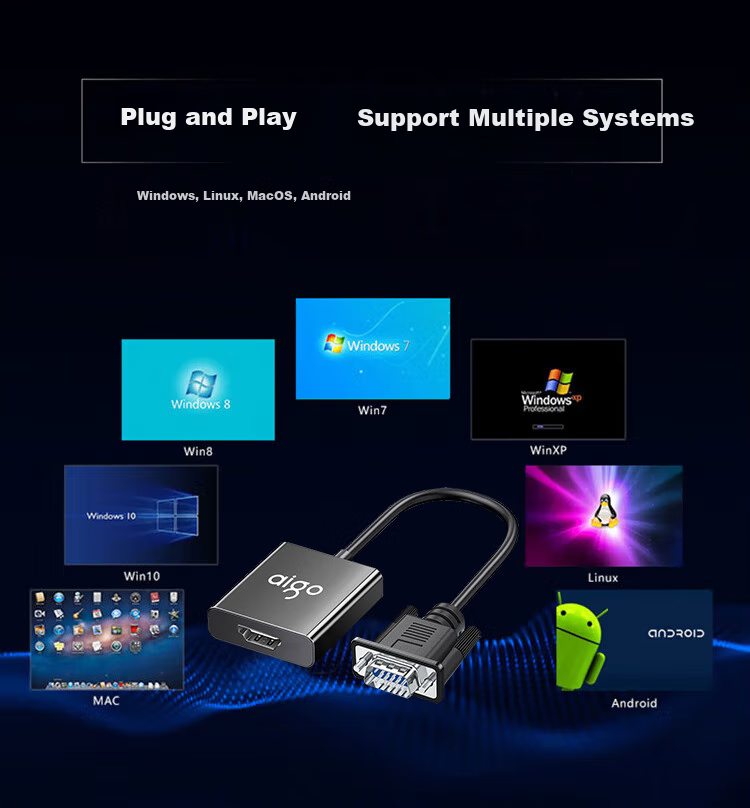 Адаптер Aigo VGA в HDMI VH01 с аудио и питанием, алюминиевый сплав, для ноутбуков, настольных компьютеров, ТВ, мониторов, проекторов
