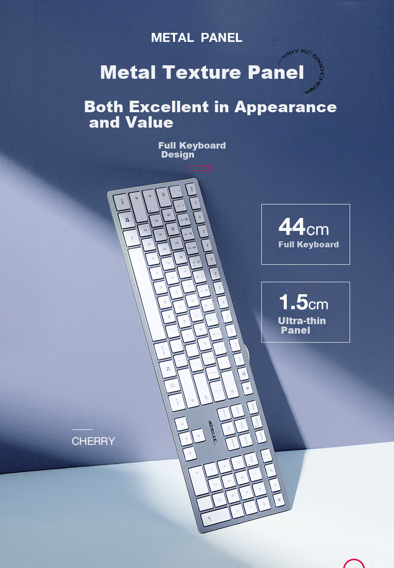 Проводная клавиатура CHERRY KC6000 Silver, полноразмерная, мембранная, с SX-ножничным механизмом, серебристая