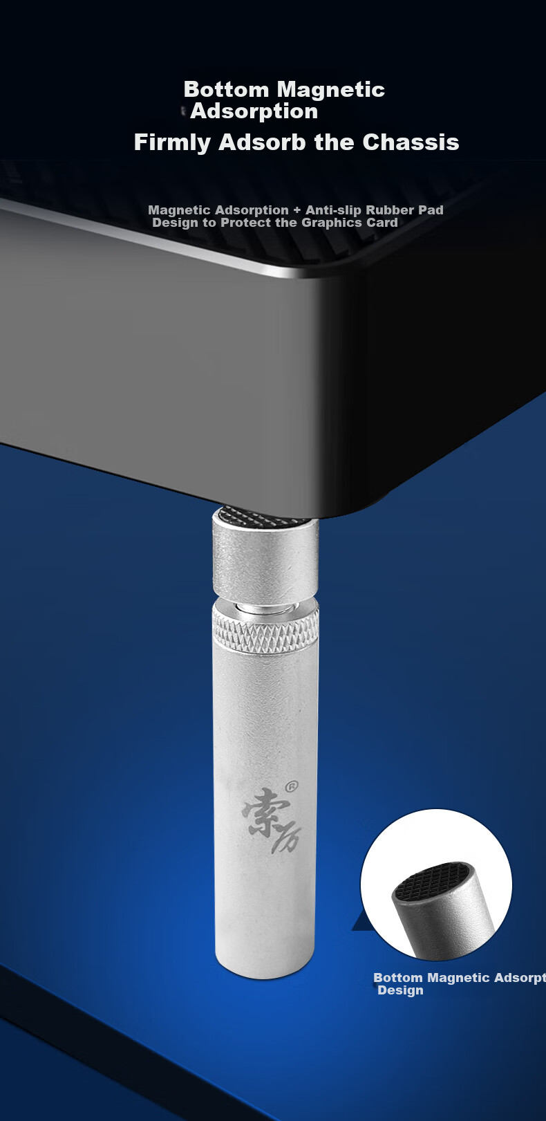 Подставка для видеокарты Suoli SL-XK13, металлическая, с магнитным основанием и уровнем, серебристая