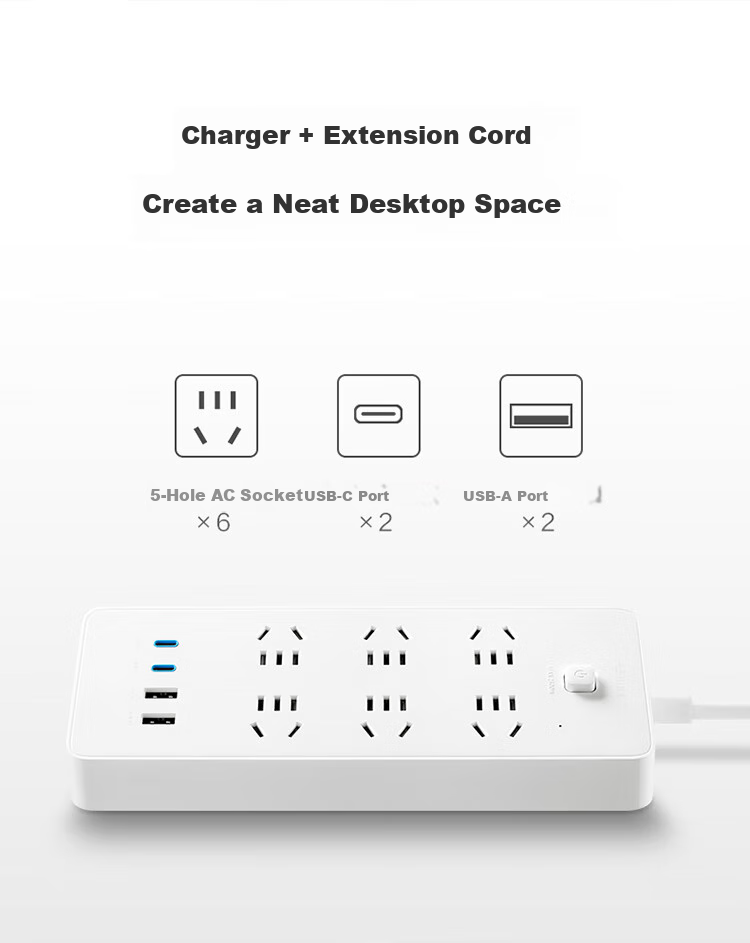Удлинитель-пилот BULL GNV-U1676 с 6 розетками, 2 портами USB-C и 2 портами USB-A, 67 Вт, 1.8 м, белый