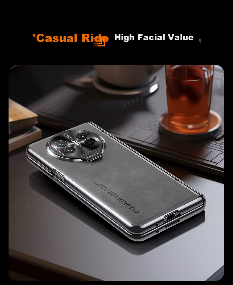 Чехол-книжка Ougedi для Huawei Mate X5, из натуральной кожи, с защитой камеры, противоударный, бизнес-стиль, светло-серый