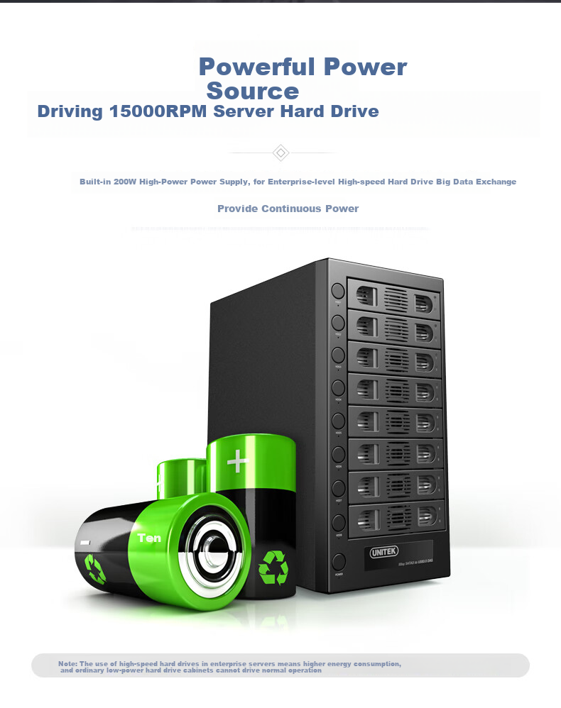 UNITEK Корпус для жестких дисков, 8 отсеков, для 2.5/3.5-дюймовых SSD и HDD, внешний накопитель для компьютеров