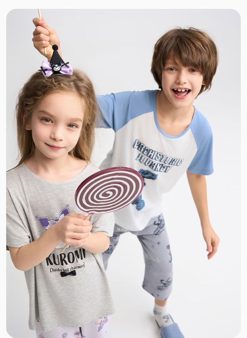 Пижама детская Aimer Kids для девочек, молочная ткань, антибактериальная, с коротким рукавом, 3А, летняя, унисекс, размер 130
