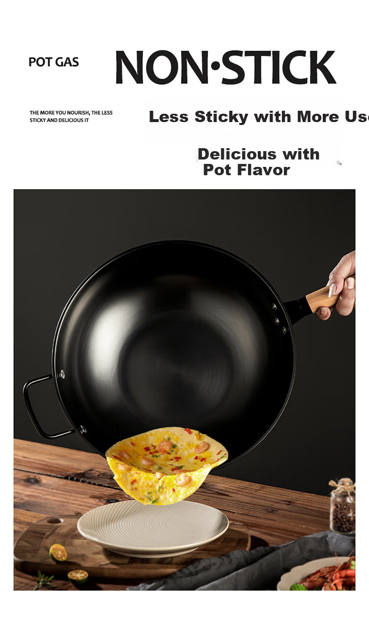 Сковорода MAXCOOK Wok, 30 см, чугунная, без покрытия, с нитридным покрытием, подходит для газовых и индукционных плит, MCC5332
