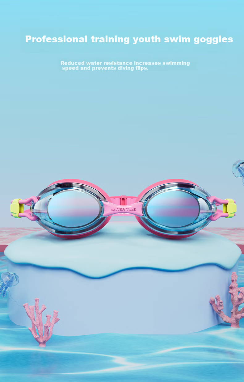 Детские очки для плавания WATERTIME, профессиональные, противотуманные, для возраста 6-12 лет, штормовой синий