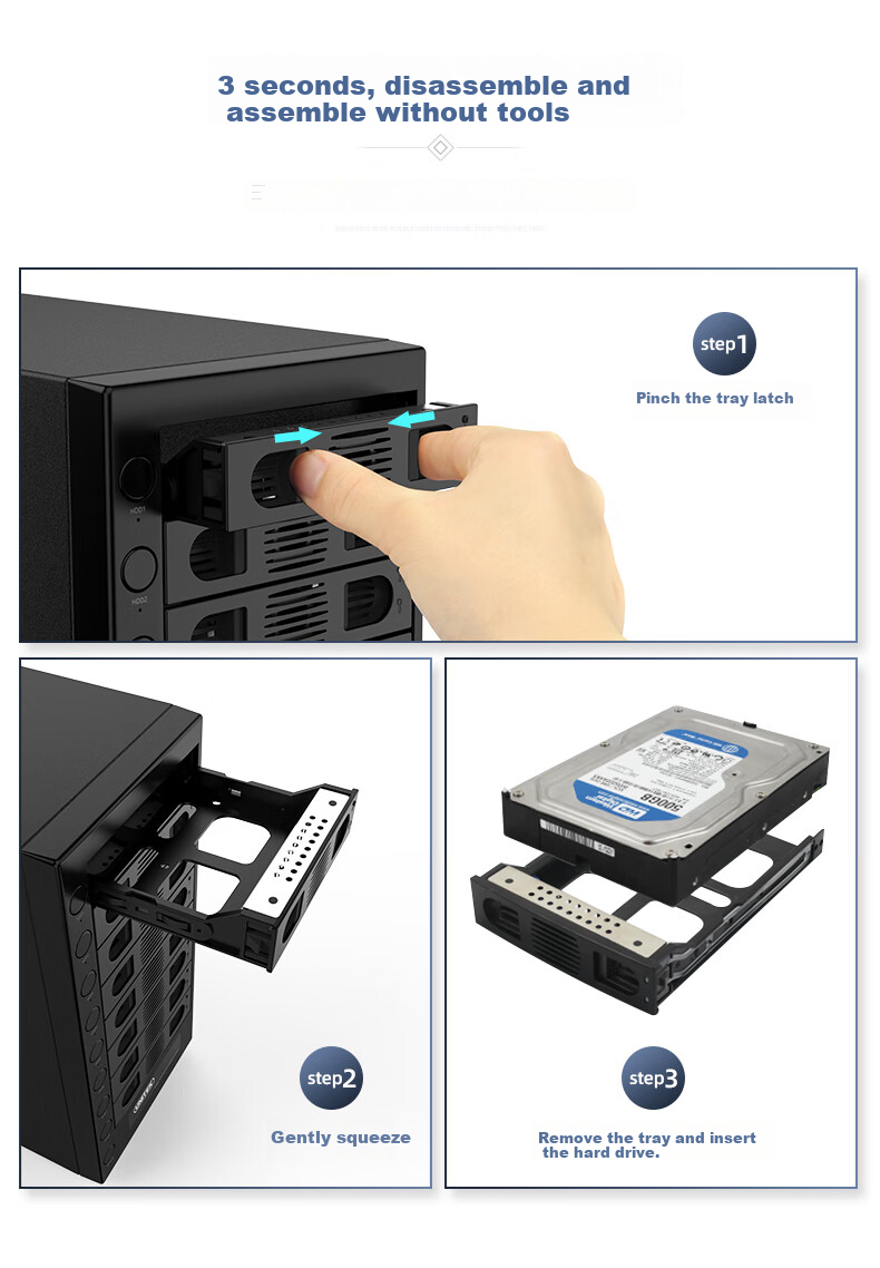 UNITEK Корпус для жестких дисков, 8 отсеков, для 2.5/3.5-дюймовых SSD и HDD, внешний накопитель для компьютеров