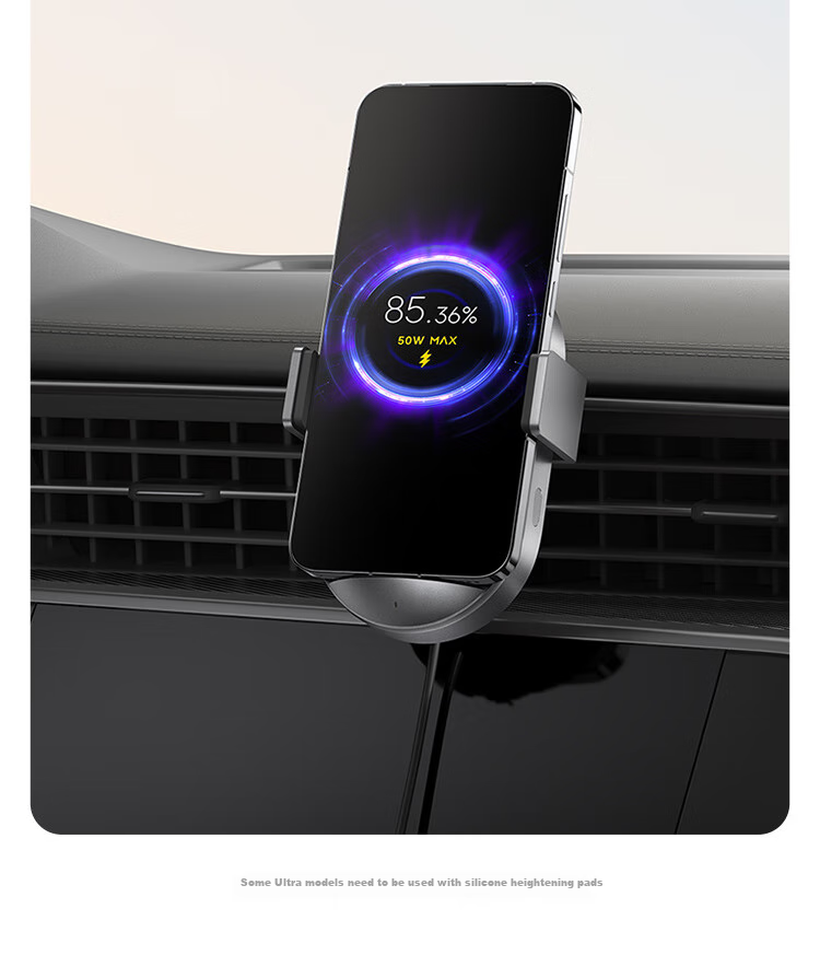 Автомобильное беспроводное зарядное устройство MI 50W, держатель для телефона с супербыстрой зарядкой, два порта для высокоскоростной зарядки, подходит для автомобилей MI Phones/MI YU7