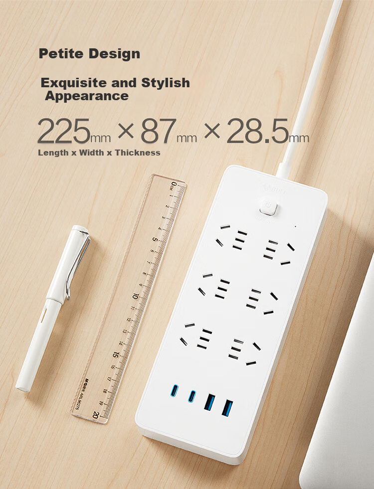 Удлинитель-пилот BULL GNV-U1676 с 6 розетками, 2 портами USB-C и 2 портами USB-A, 67 Вт, 1.8 м, белый
