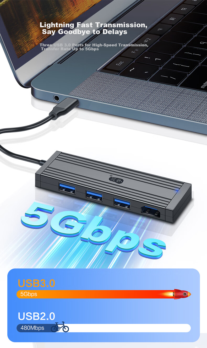 Универсальный Type-C хаб-адаптер Chuanyu с USB 3.0 и HDMI, совместим с MacBook, Huawei, iPad