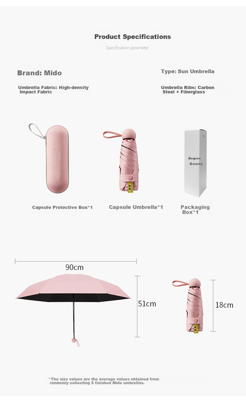 Складной зонт MAYDU M5506, защита от УФ, пятискладной, женский, капсульный, черный