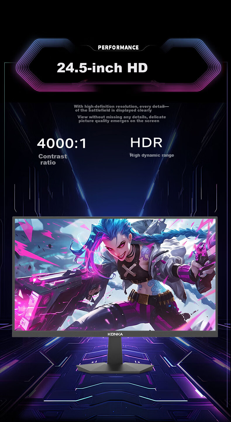 Игровой монитор KONKA KM25FVX, 24.5 дюйма, 180 Гц, 1 мс, VA, 1920x1080, HDR, FreeSync
