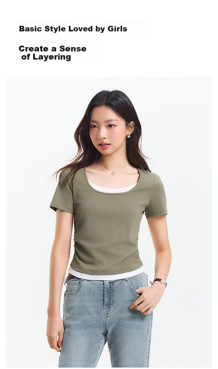 Женская футболка Semir с коротким рукавом, укороченная, универсальная, летняя, 2025, с U-образным вырезом, арт. 109325100015
