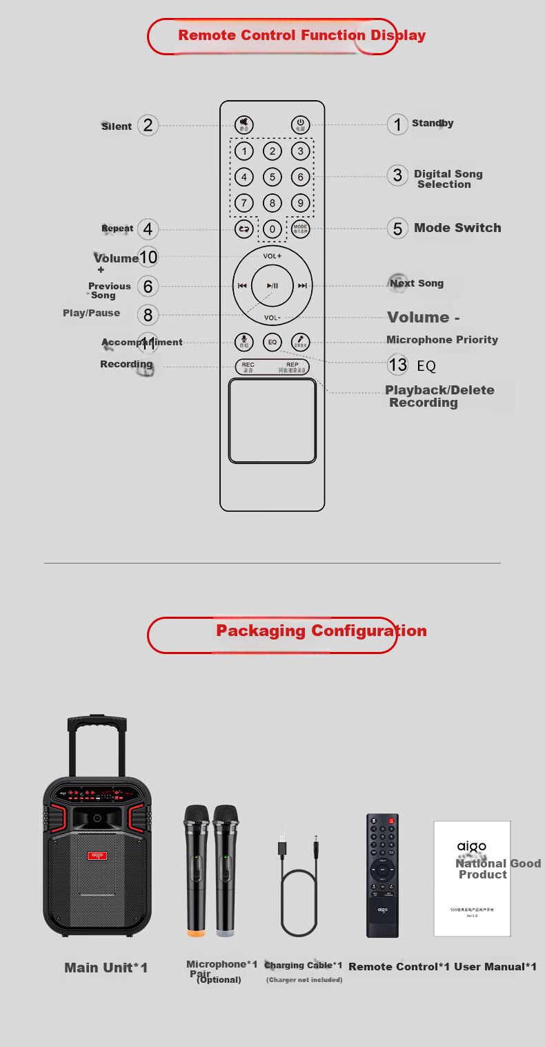 Портативная колонка Aiguozhe S59, 12-дюймовый сабвуфер, беспроводная Bluetooth-колонка для караоке, троллейбусная колонка, портативный домашний усилитель
