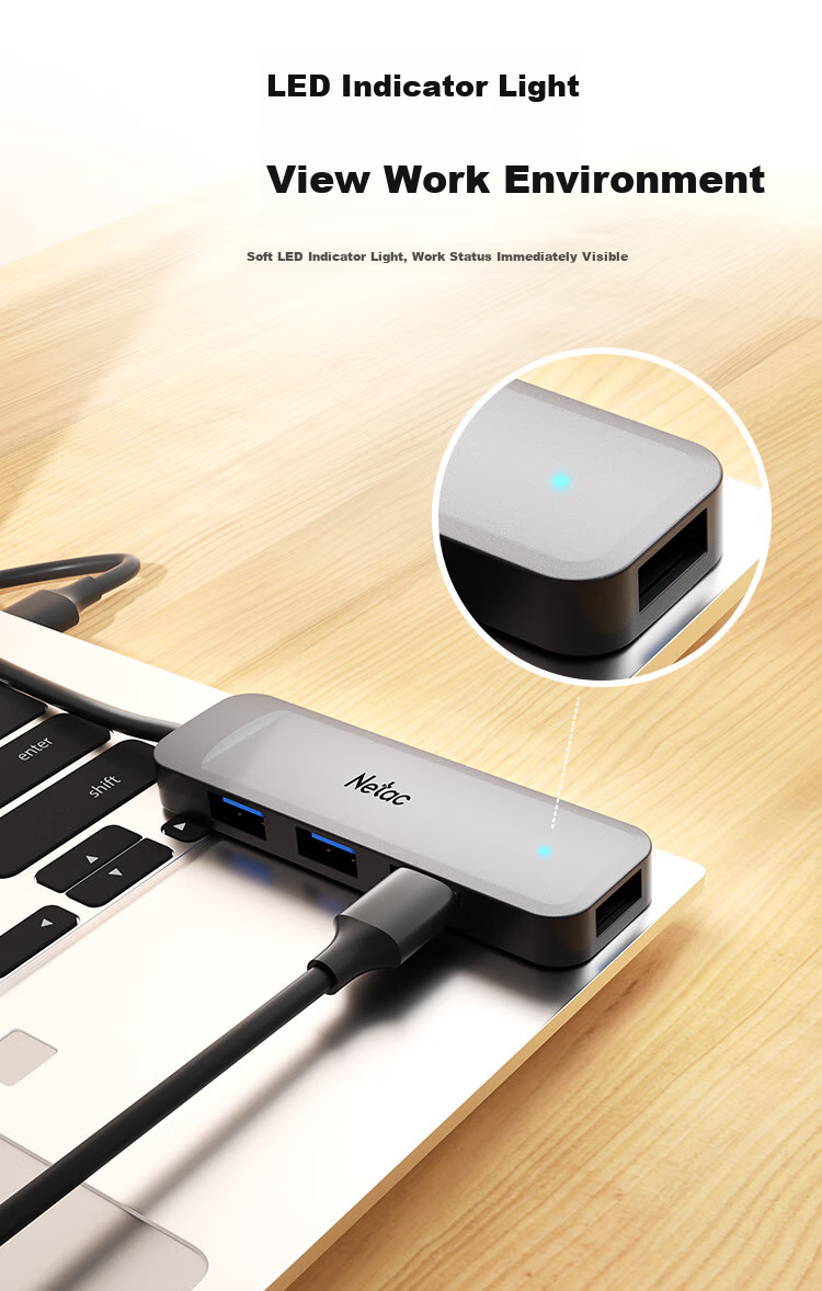 USB 3.0 хаб Netac WF11, 4 порта, алюминиевый корпус, 5 Гбит/с, черный