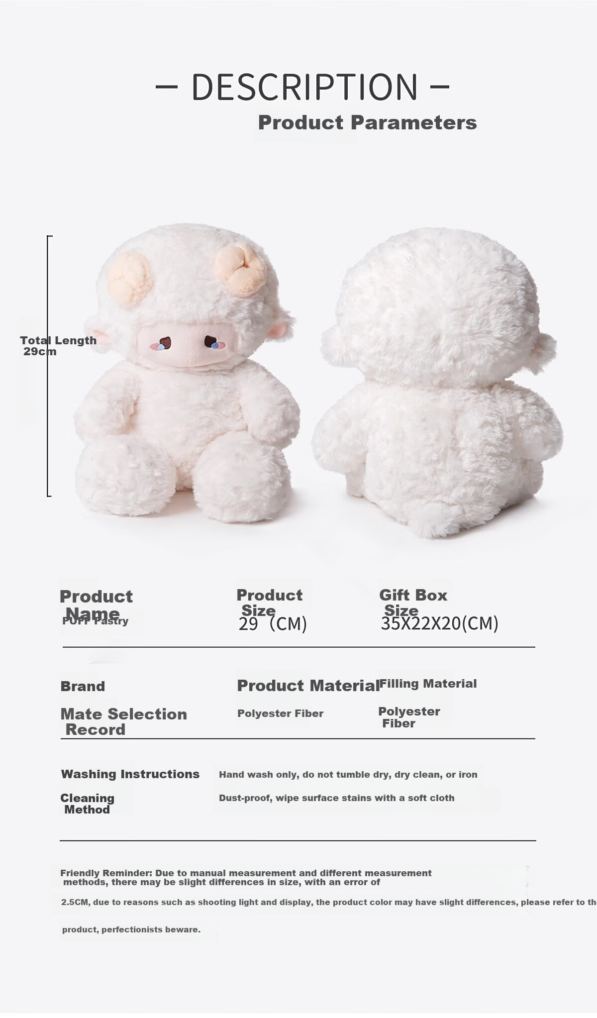 Мягкая игрушка Zeouji "Puff Lamb" Пушистый ягненок, подарок на День святого Валентина, милый плюшевый зверек для девочек