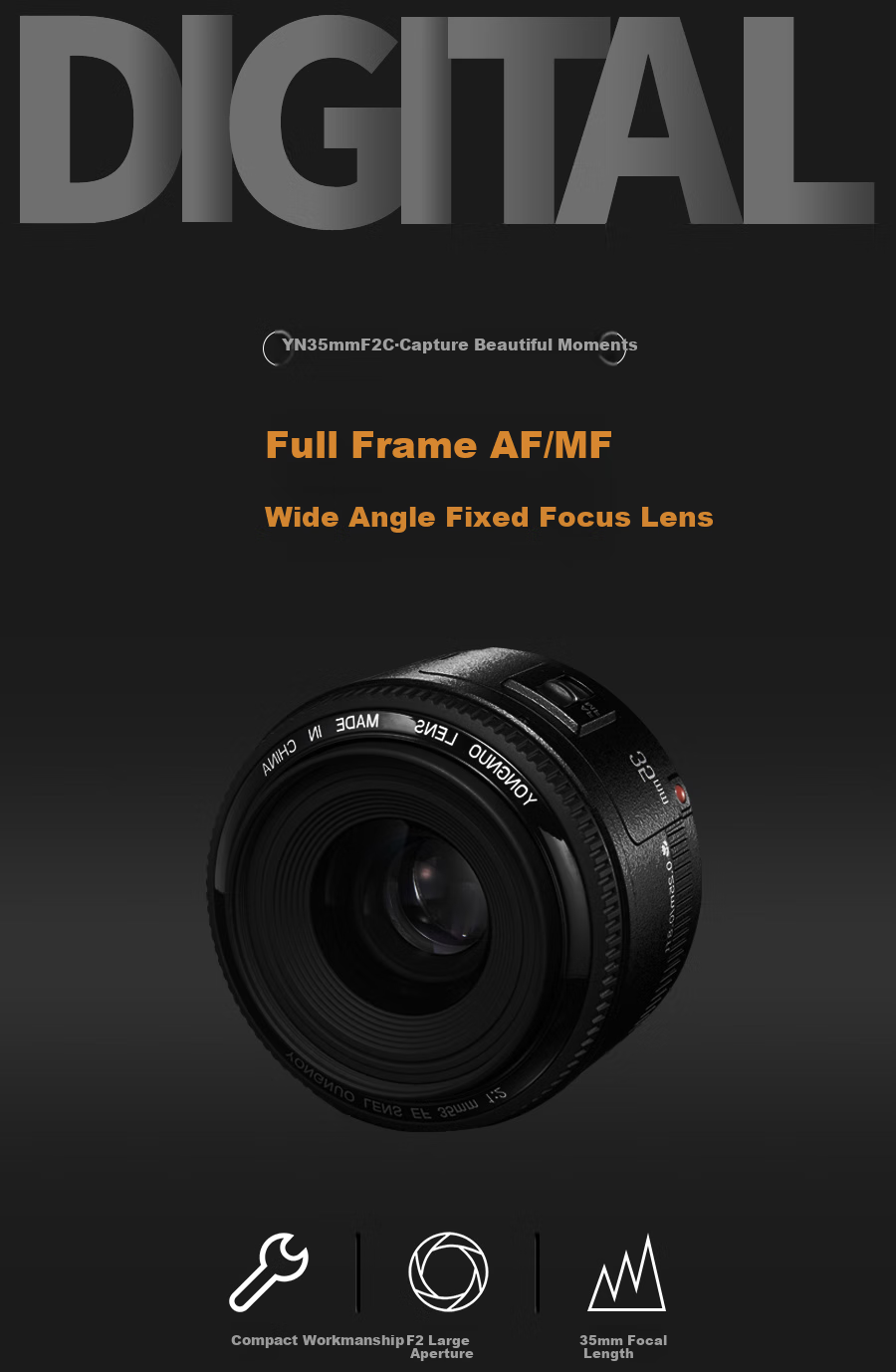 Объектив YONGNUO YN35mm F2 для Canon EF, полнокадровый, широкоугольный, с фиксированным фокусным расстоянием F2.0