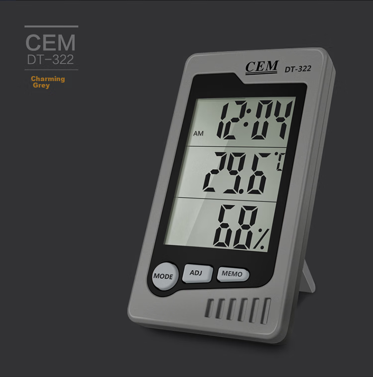 Электронный термометр-гигрометр CEM DT-322 с часами, измерение температуры и влажности в помещении и на улице, черный