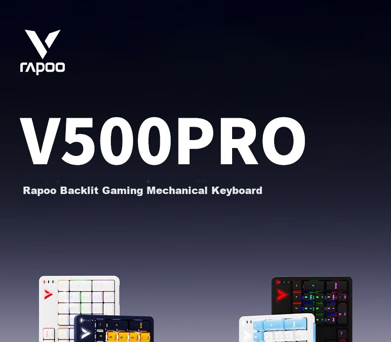 Механическая клавиатура Rapoo V500PRO White And Blue, 104 клавиши, проводная, с подсветкой, PBT двухцветные колпачки, красные переключатели