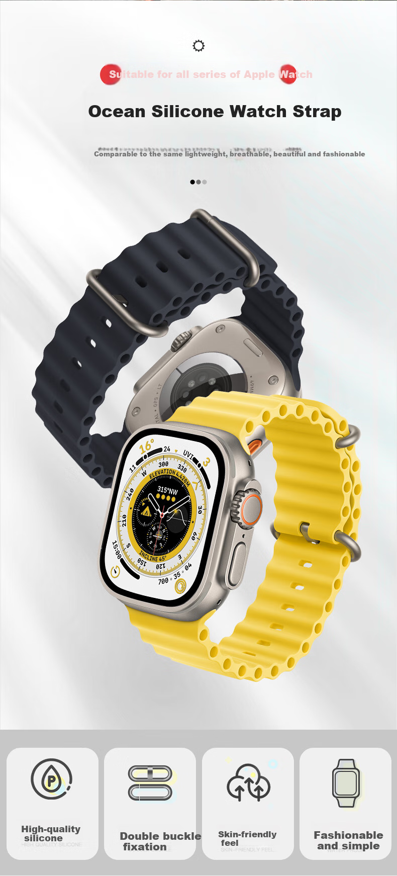 Ремешок BHO для Apple Watch Ocean Band, силиконовый, совместим с Apple Watch S11/S10/Ultra3, S9/8/7/6/5/4/SE3/2/1