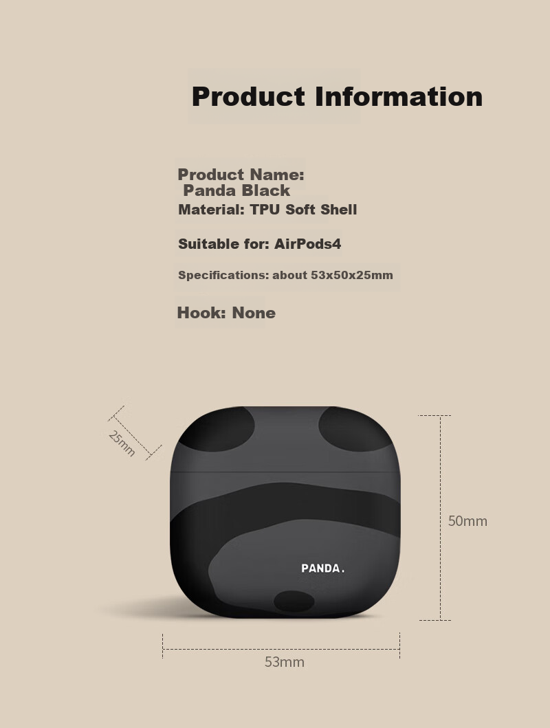 Чехол для наушников Yingkaida Panda Black, совместимый с AirPods 4, силиконовый, черный