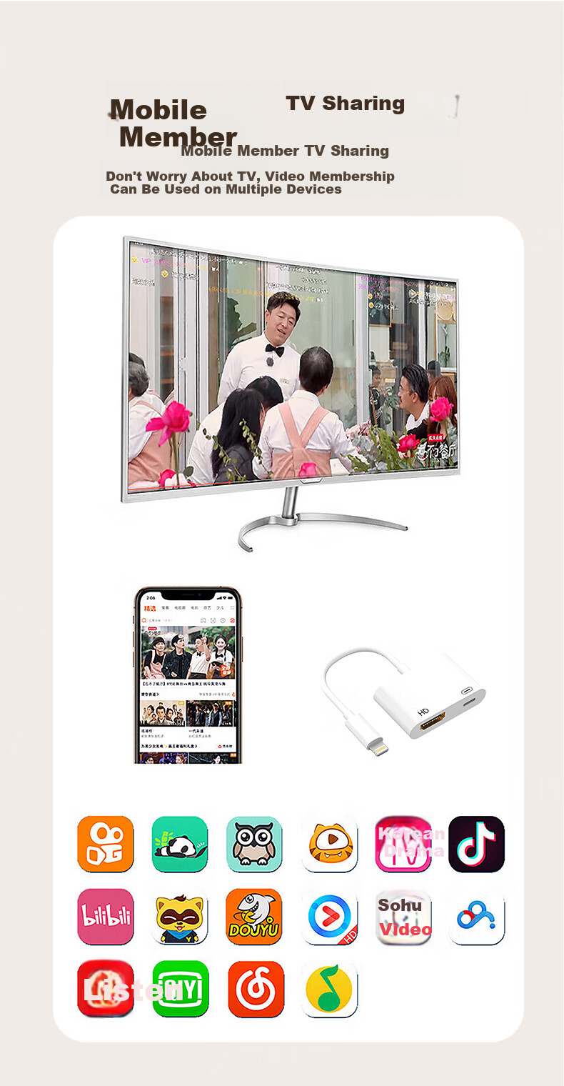 Переходник BIAZE Apple Lightning на HDMI, 0.8 метра, аудио-видео адаптер для iPhone/iPad