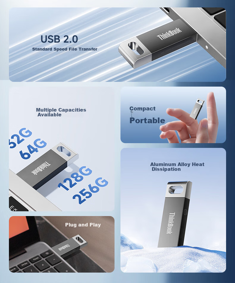 USB-накопитель ThinkPad Lenovo ThinkBook 64GB USB 2.0, флэш-накопитель для офиса, учебы, бизнеса, автомобилей, TSU10