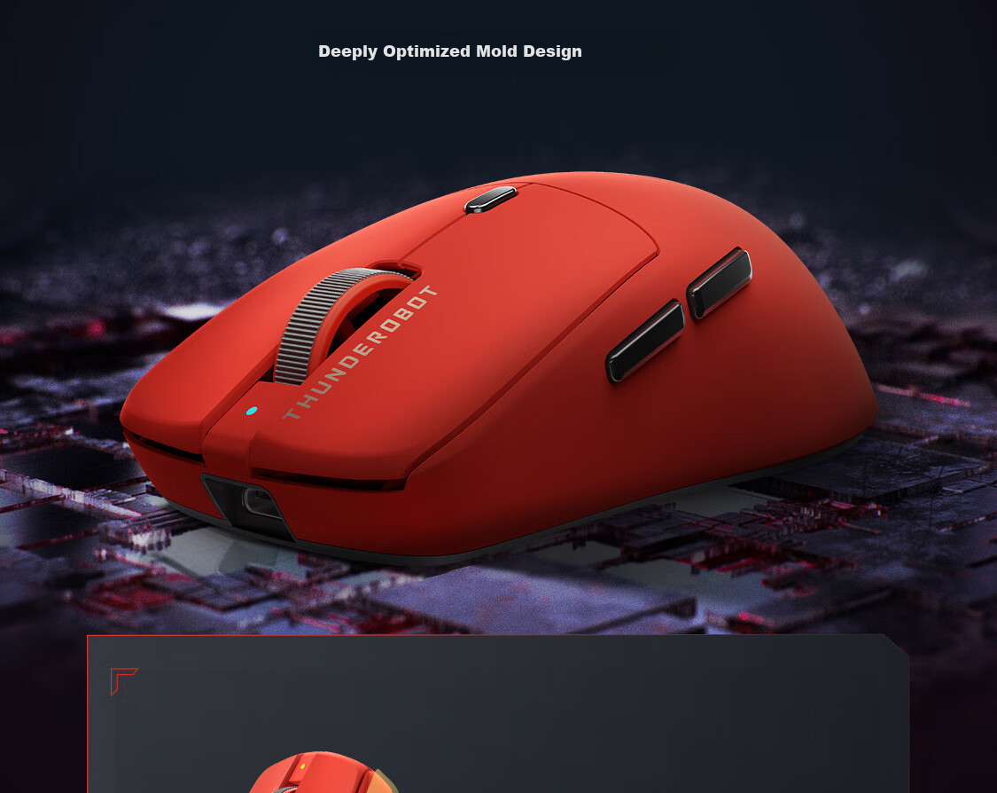 Игровая беспроводная мышь ThundeRobot ML6PRO 8K Gaming Edition, эргономичная, красная, для правой руки, 57г, 20000+ DPI