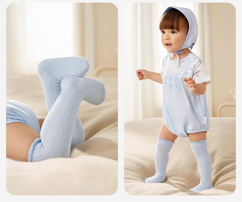 Детские носки PurCotton, для новорожденных, хлопок, до колена, 14-16 см, 3 пары, голубой + молочный + серый