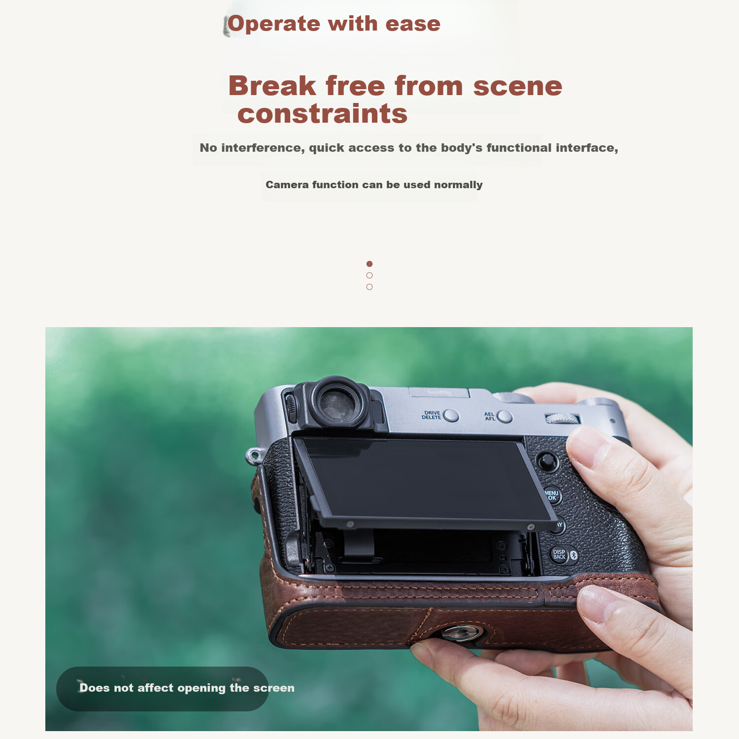 Кожаный чехол-футляр для камеры Fujifilm X-M5 SmallRig 4880, полузакрытый, с ремешком на запястье, коричневый