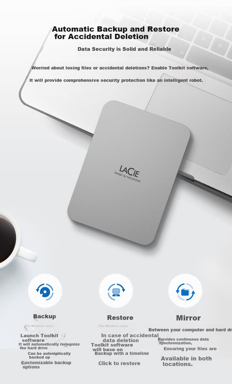 Внешний жесткий диск LaCie New Prism Series, 1 ТБ, Type-C/USB 3.2, механический, 2.5 дюйма, с услугой восстановления данных