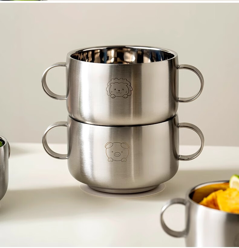 Детская миска Onlycook из нержавеющей стали 316L с крышкой и присоской, 350 мл, дизайн "Маленькая свинка"