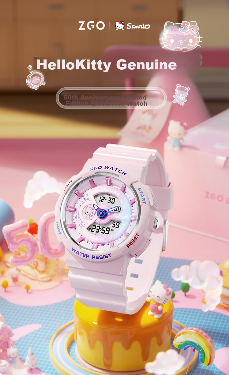 Детские электронные часы ZGO Sanrio, водонепроницаемые, с будильником и подсветкой, для школьников, подарок на Новый год