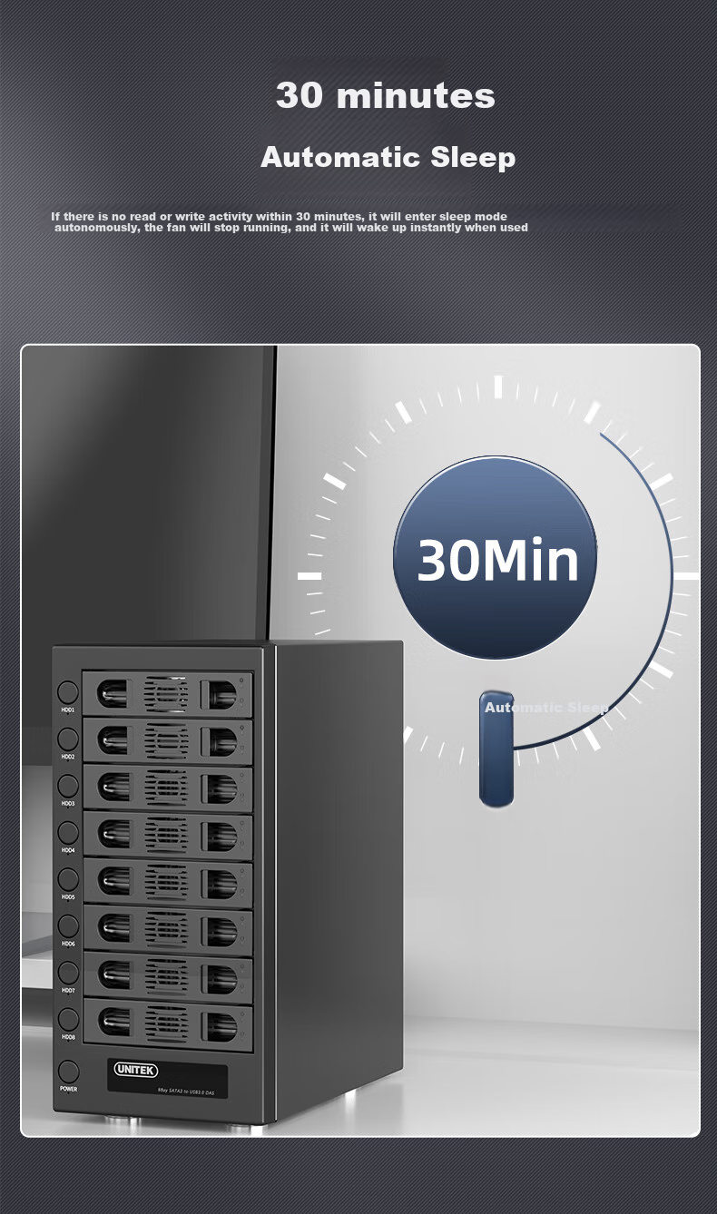 UNITEK Корпус для жестких дисков, 8 отсеков, для 2.5/3.5-дюймовых SSD и HDD, внешний накопитель для компьютеров