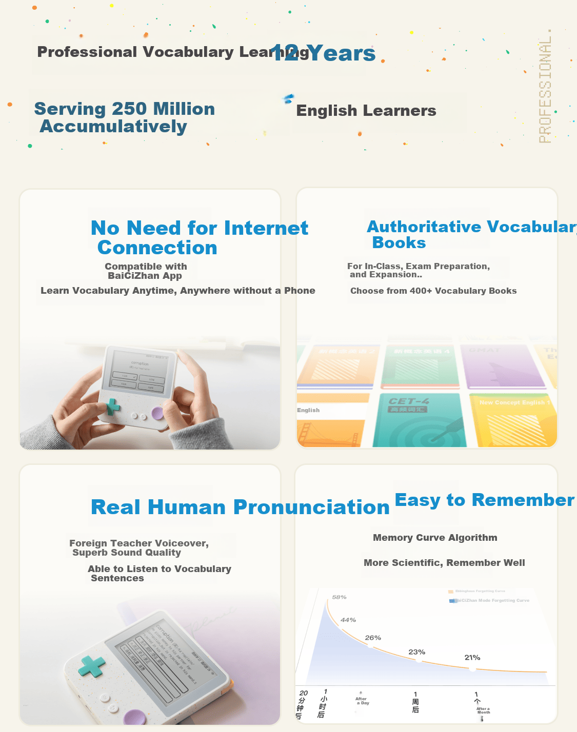 Устройство для изучения лексики Baicizhan Vocabulary Machine Max с большим E-ink экраном, реальным произношением, портативное, синхронизированное с учебниками, для запоминания словарного запаса учащихся начальной и средней школы, инструмент для подготовки к экзаменам.
