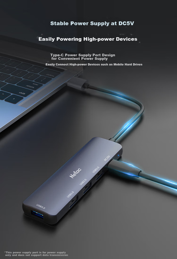USB-хаб Netac WH21, 5 портов USB 3.0, алюминиевый сплав, серый