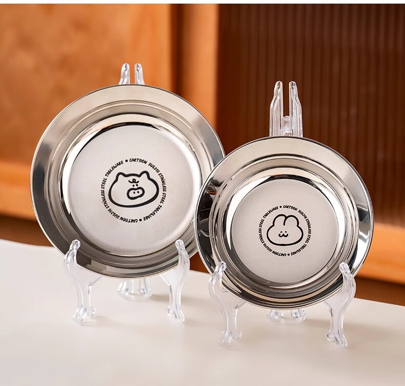 Тарелка Onlycook 316 из нержавеющей стали, детская, круглая, с рисунком "Маленький кролик", 16 см