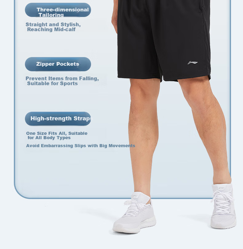 Спортивные шорты Li-Ning для мужчин, летние, быстросохнущие, дышащие, свободные, повседневные, для бега и пляжа, шорты для фитнеса из ледяного шелка, длиной до колена