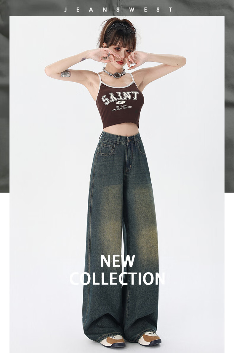 Джинсы Jeanswest женские, винтажные, с высокой талией, широкие, прямые, синие, размер L