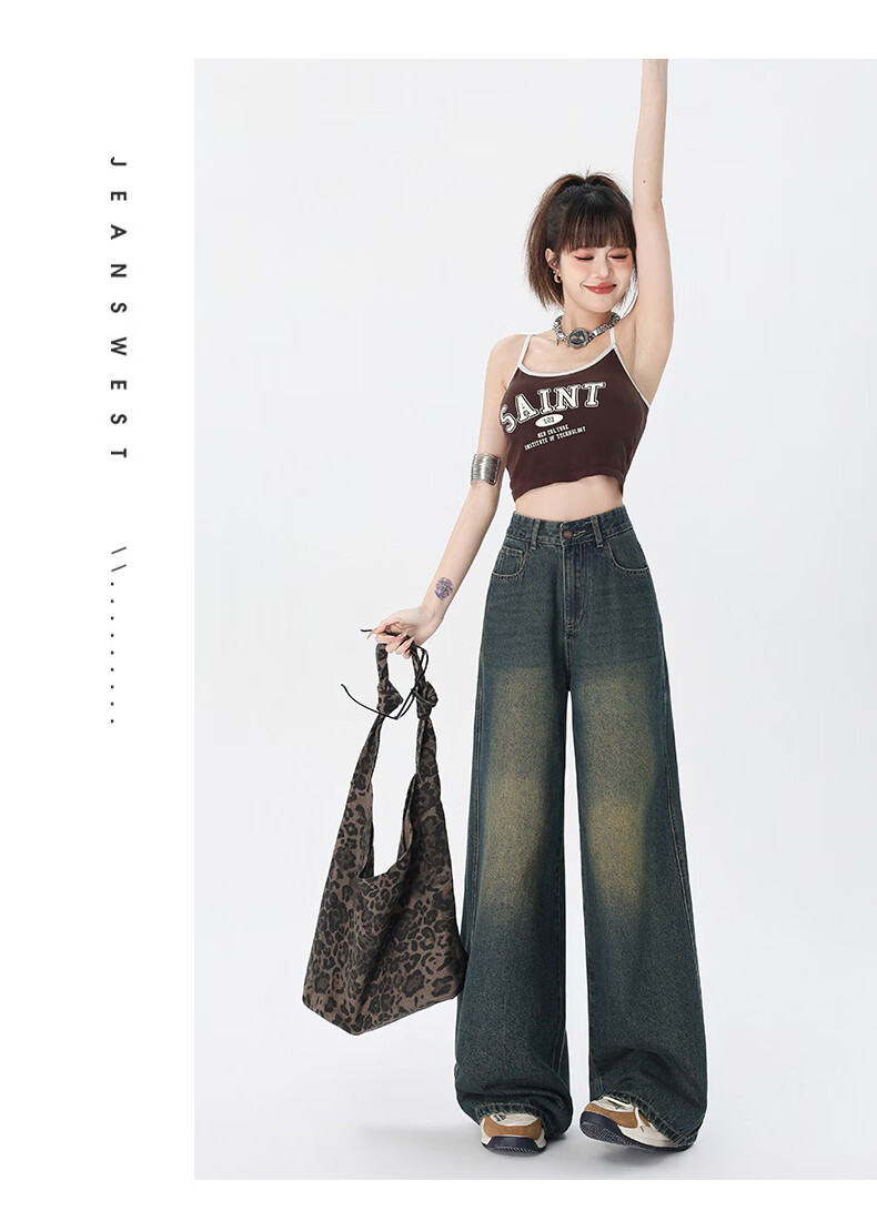 Джинсы Jeanswest женские, винтажные, с высокой талией, широкие, прямые, синие, размер L