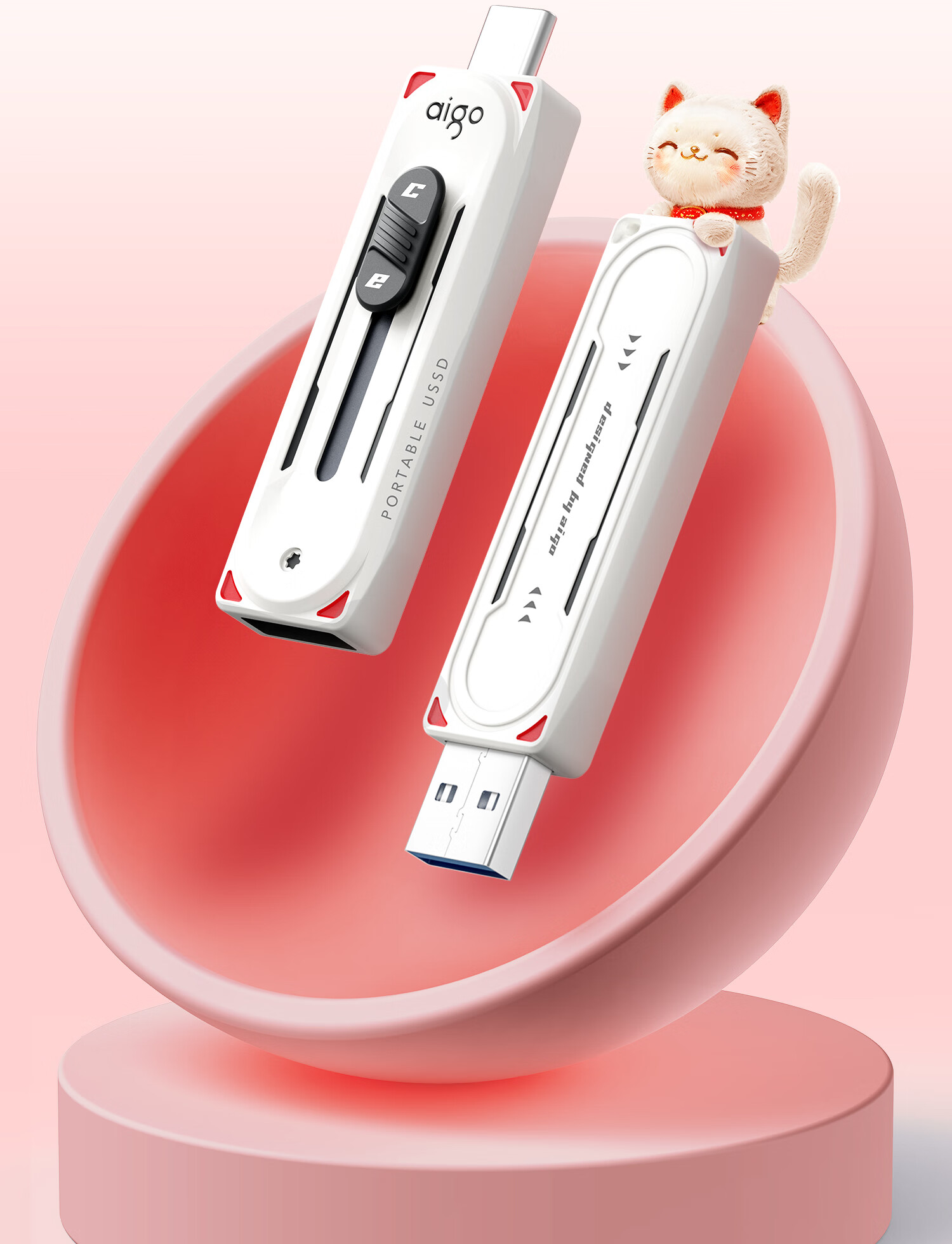 Aigo 256GB USB 3.2 Type-C OTG флеш-накопитель, 520 МБ/с, M0, двойной интерфейс для телефона и компьютера, большой объем, милый дизайн с мультяшным котиком
