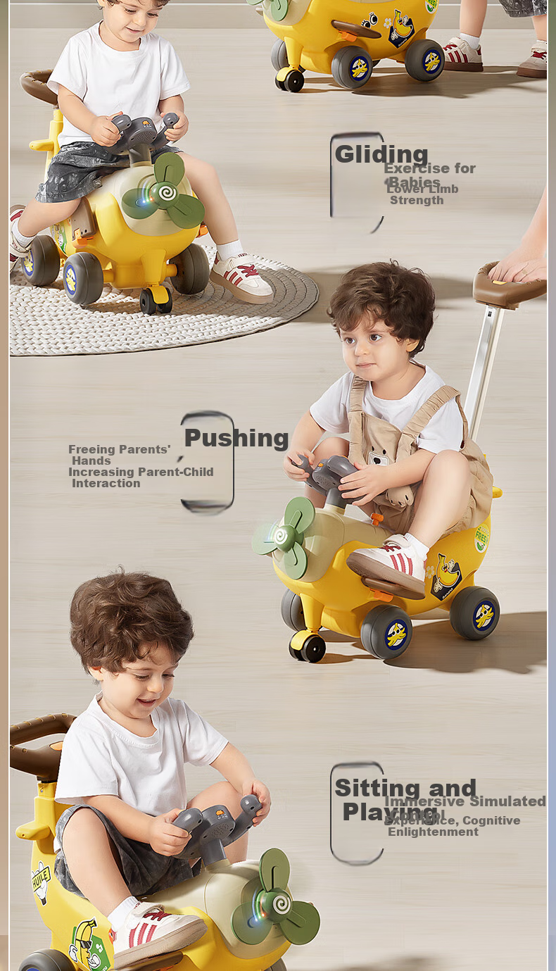 Детская игрушка-каталка HUILE TOYS, самолет-банан, ходунки, толкатель, подарок на первый год