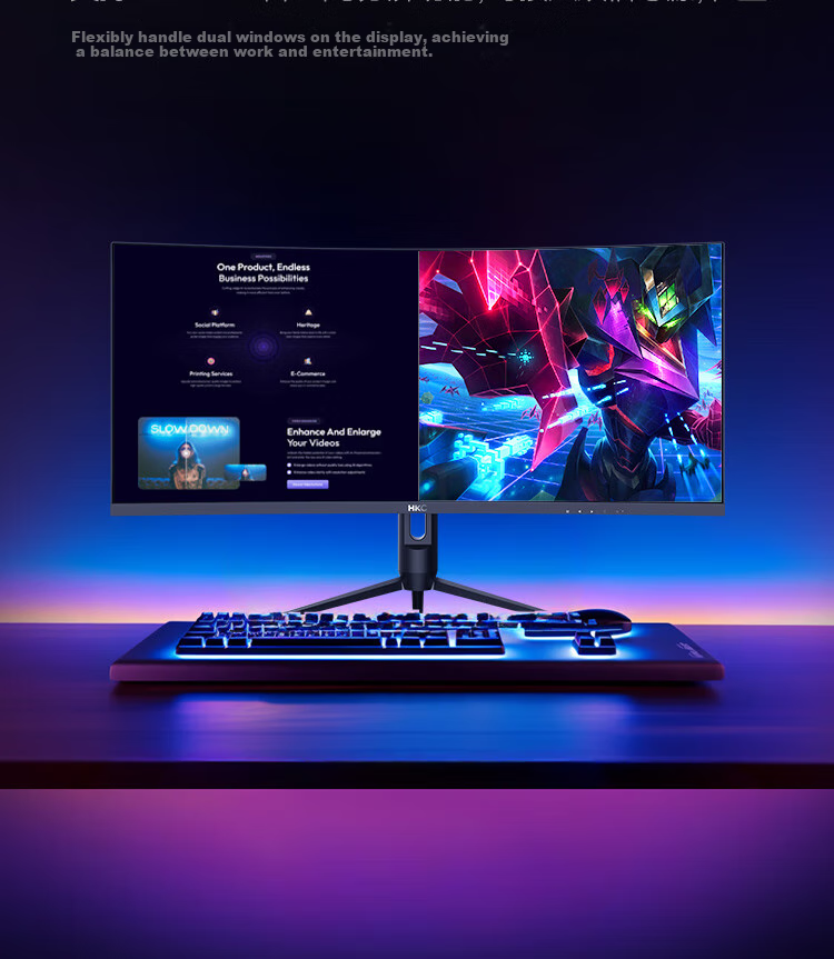 Игровой изогнутый монитор HKC CG345UK 34 дюйма, 21:9, WQHD, 240 Гц, HDR400, 1500R, 1 мс, HDMI 2.1