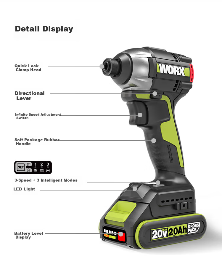 Бесщеточная мини-электрическая отвертка WORX 20V WU292DS.9 (без аккумулятора), литиевая аккумуляторная дрель, электрическая отвертка