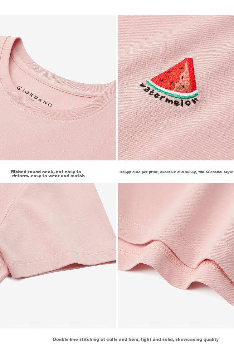 Женская футболка Giordano с коротким рукавом, летняя хлопковая футболка с небольшой вышивкой, круглый вырез, повседневный топ