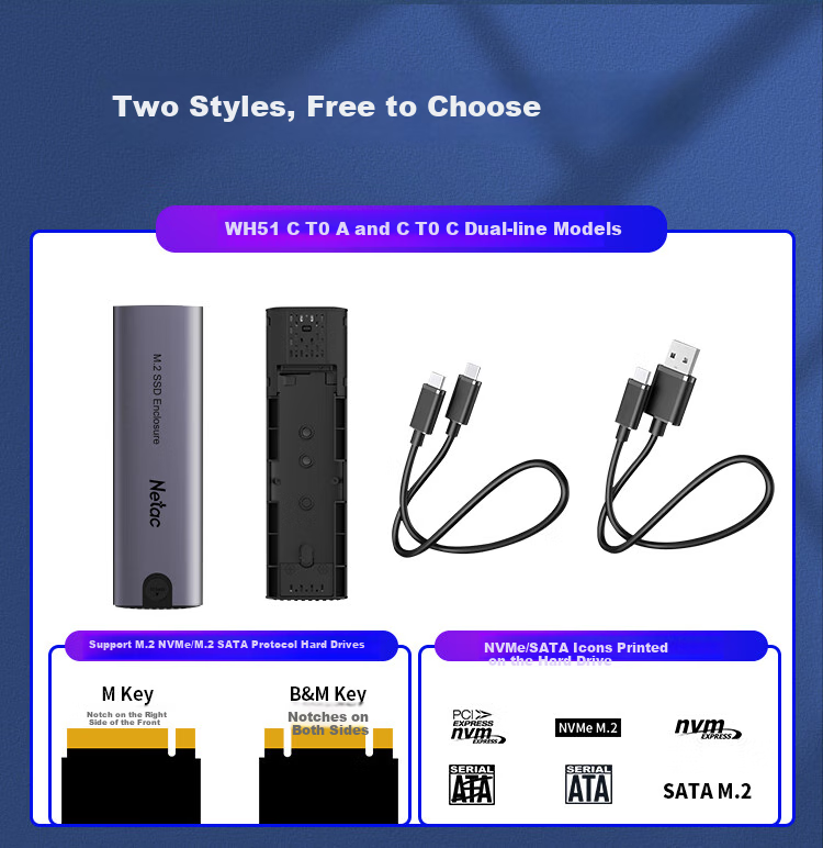 Внешний корпус Netac WH51 M.2 NVMe/SATA Type-C 3.2